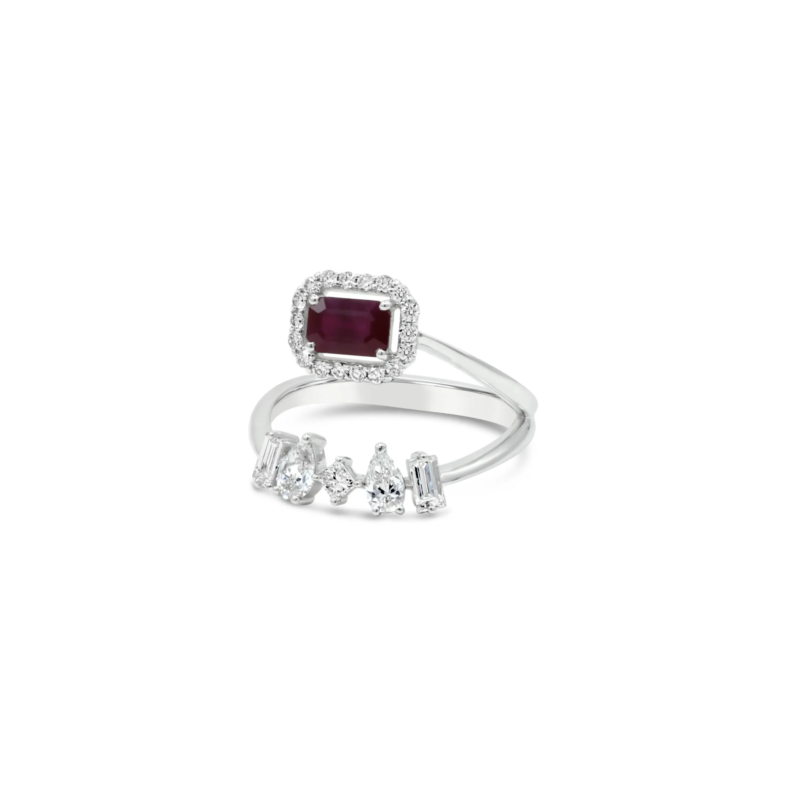 ani-ring-ruby-diamond-open-ring Ani Ring ruby diamond open ring in white gold with emerald-cut ruby and diamond details