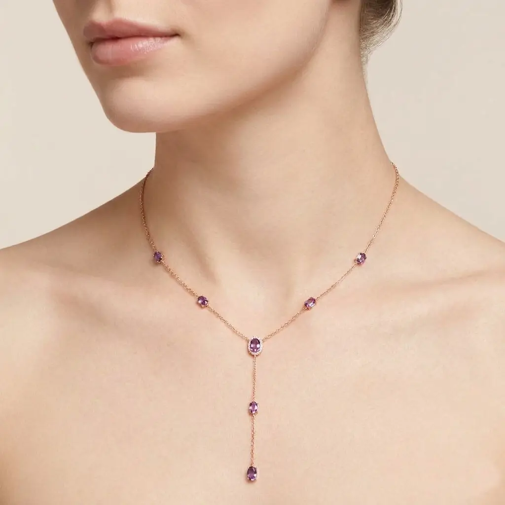 Aveline Necklace in pink gold with rosecut pink sapphires and a delicate drop design