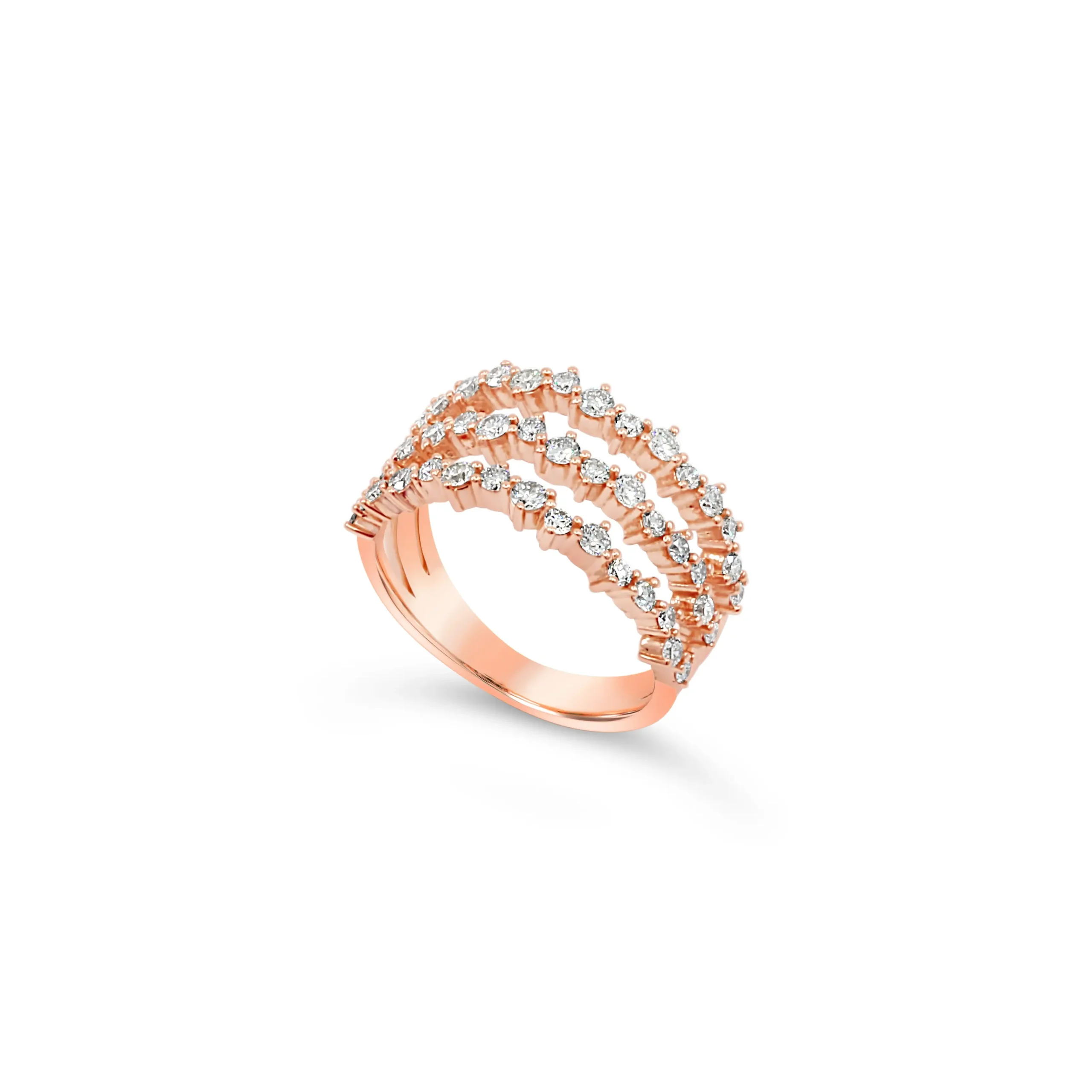 gade-ring-pink-gold Gade Ring in pink gold with three rows of pavé diamonds