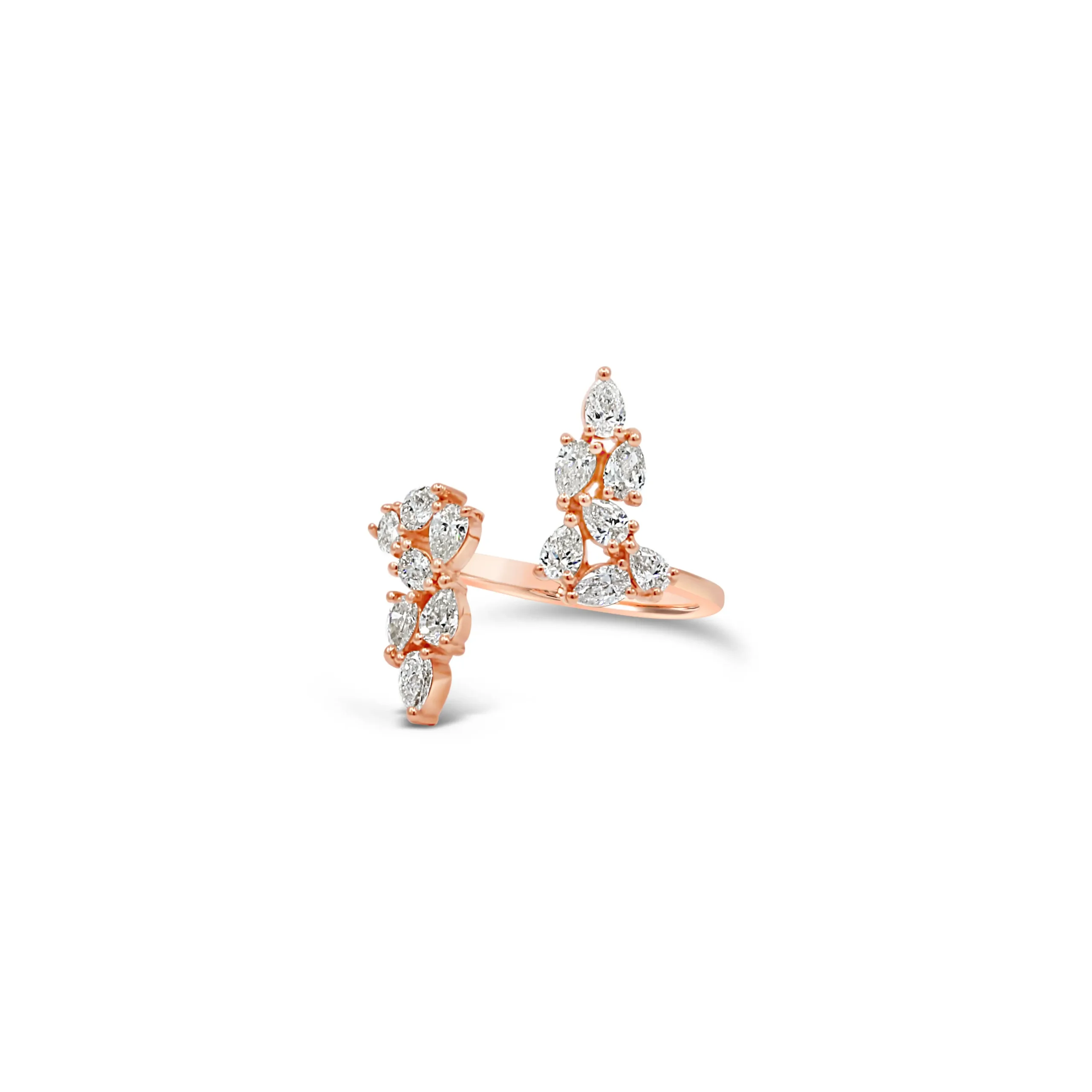 gemea-ring-pink-gold Gemea Ring in pink gold with diamond clusters and an open wrap design