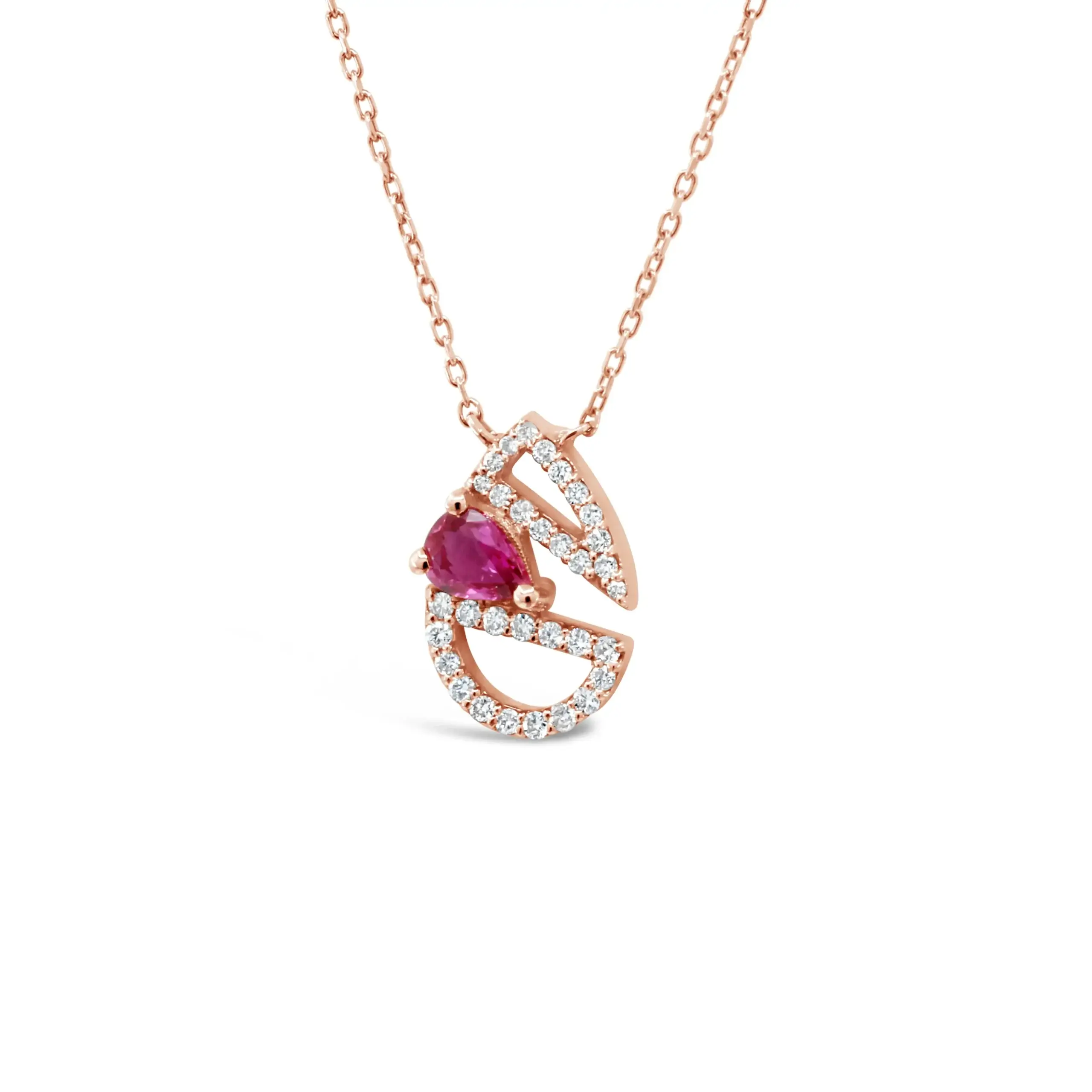 geometric-pendant-ruby-diamond-geometric-pendant-necklace Geometric Pendant ruby diamond geometric pendant necklace in 18kt rose gold with pear-shaped ruby