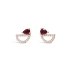 Geometric ruby diamond geometric stud earrings in 18kt rose gold with pear-shaped ruby