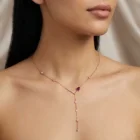 Liora Drop Necklace in pink gold with a heart-shaped ruby and diamond drop details