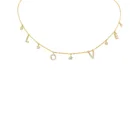 Love Necklace in yellow gold with diamond-set letters and delicate star charms