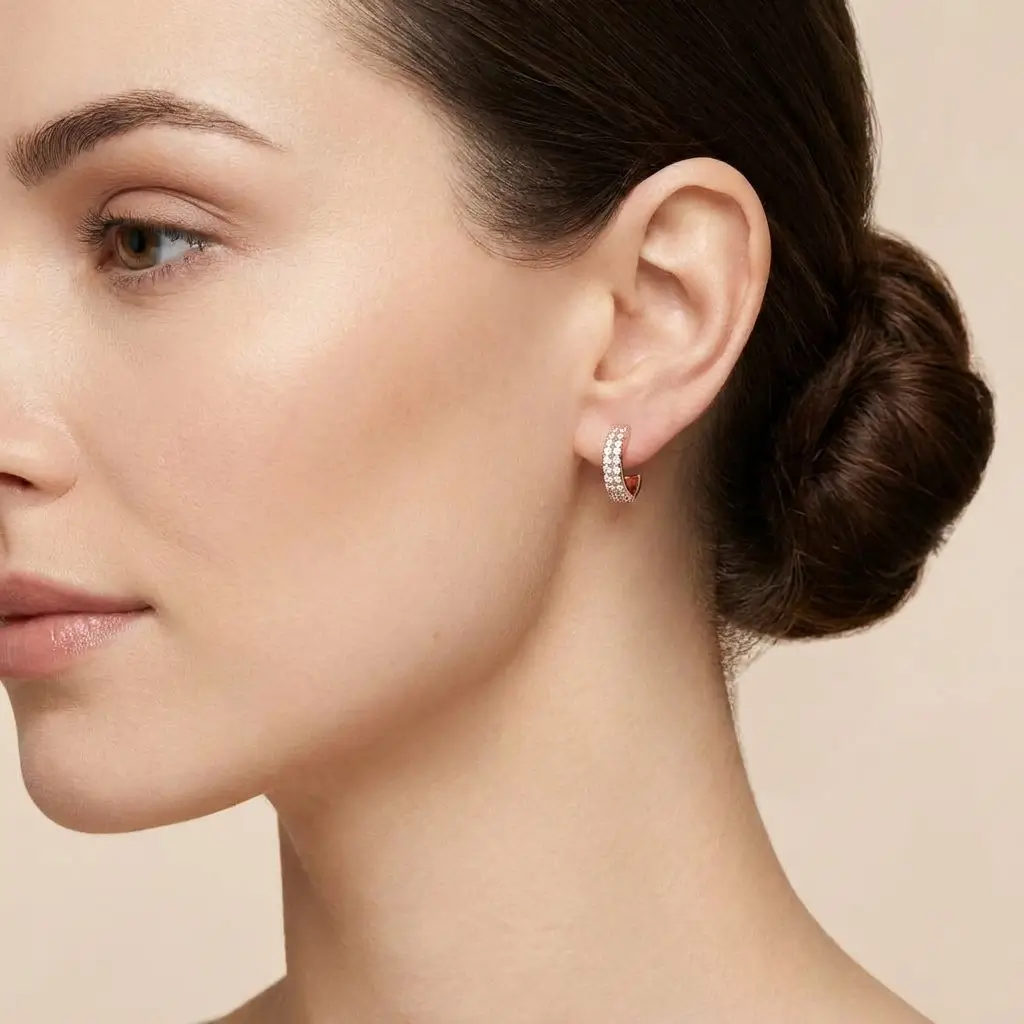 Nett Hoop Earrings in pink gold with pavé diamonds