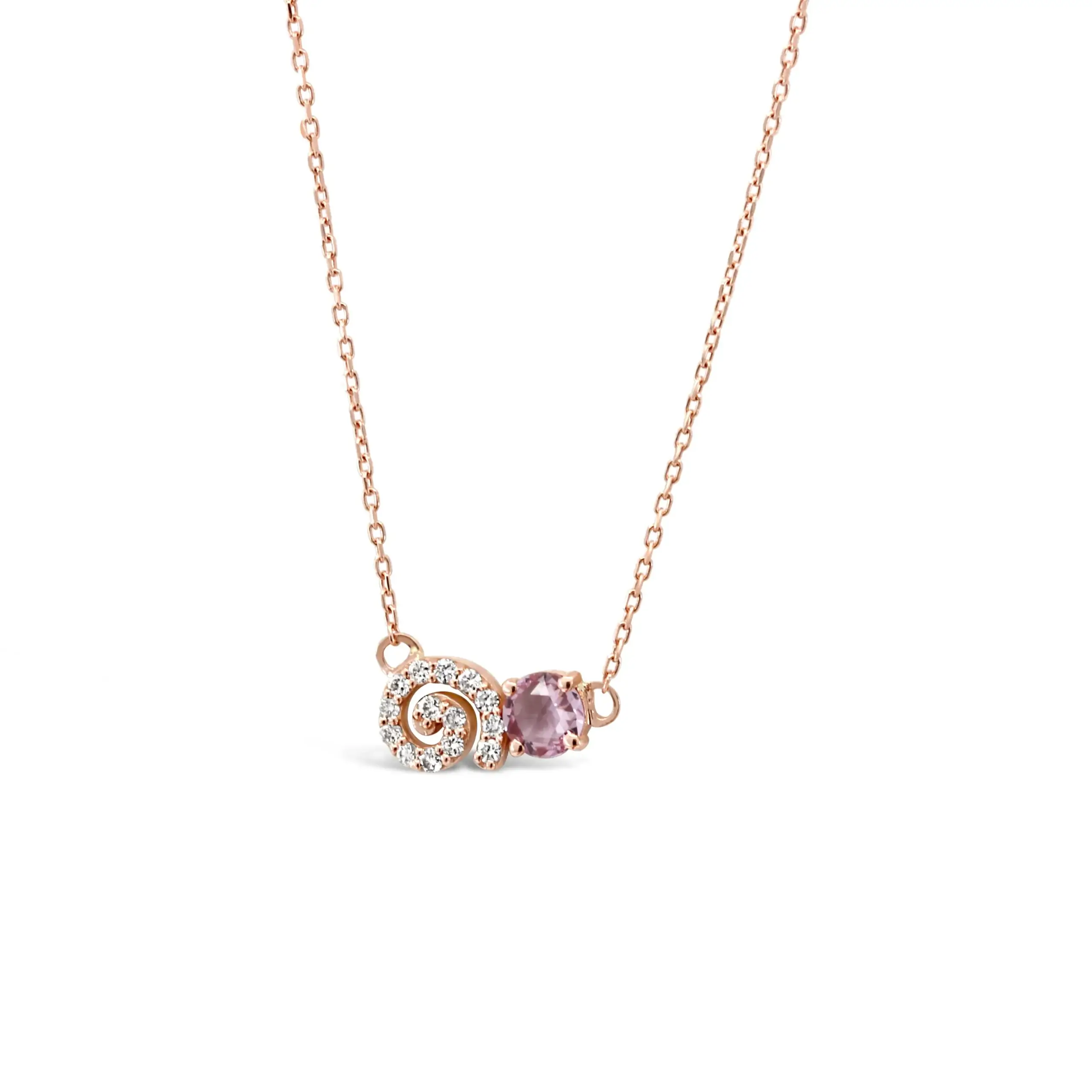 rosa-pendant-pink-sapphire-diamond-pendant-necklace Rosa Pendant pink sapphire diamond pendant necklace in 18kt rose gold with spiral diamond design