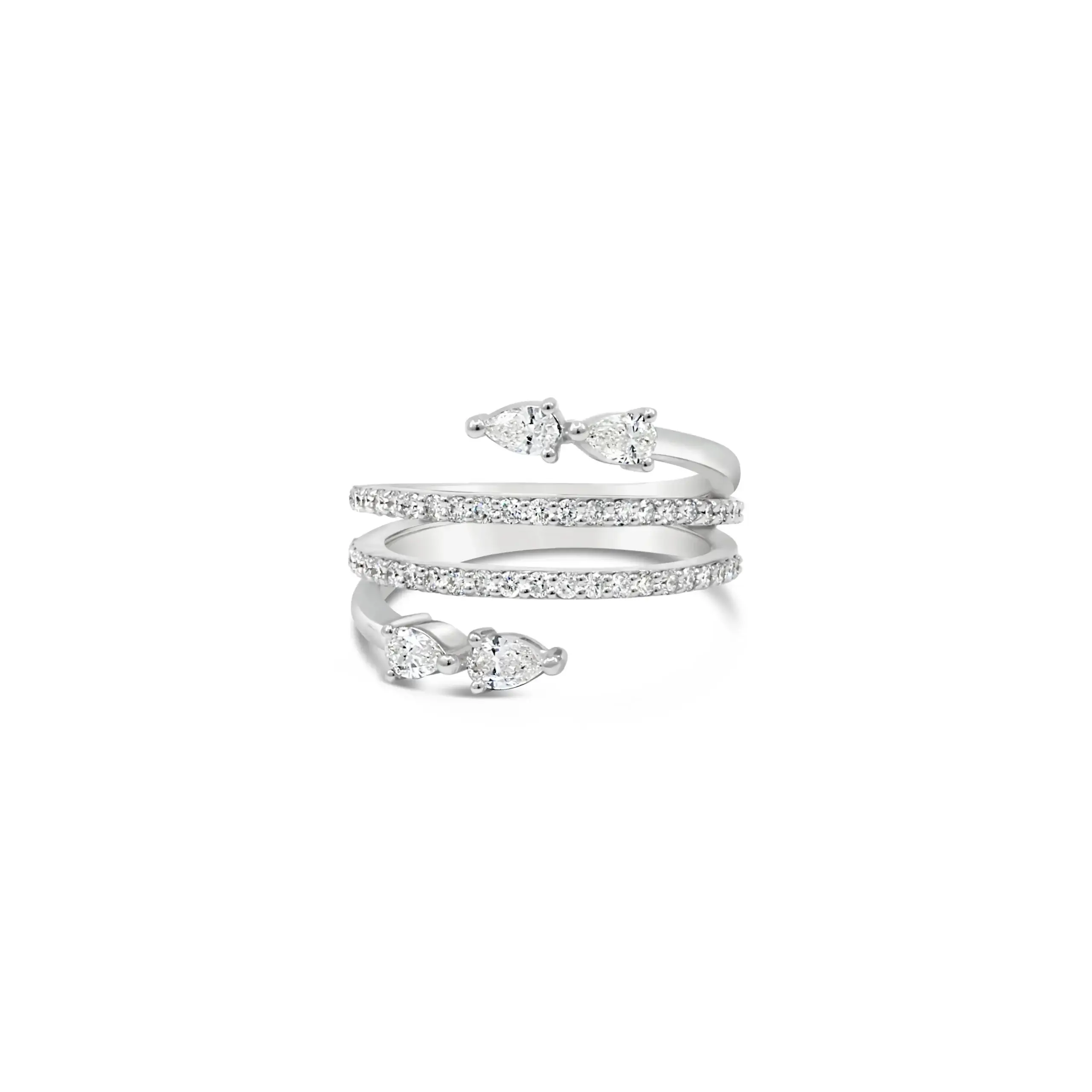 strati-ring-white-gold Strati Ring white gold with pavé diamonds and pear-shaped diamond wrap design