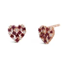 Cuore Earrings in 18kt rose gold with heart-shaped ruby design and diamond accents