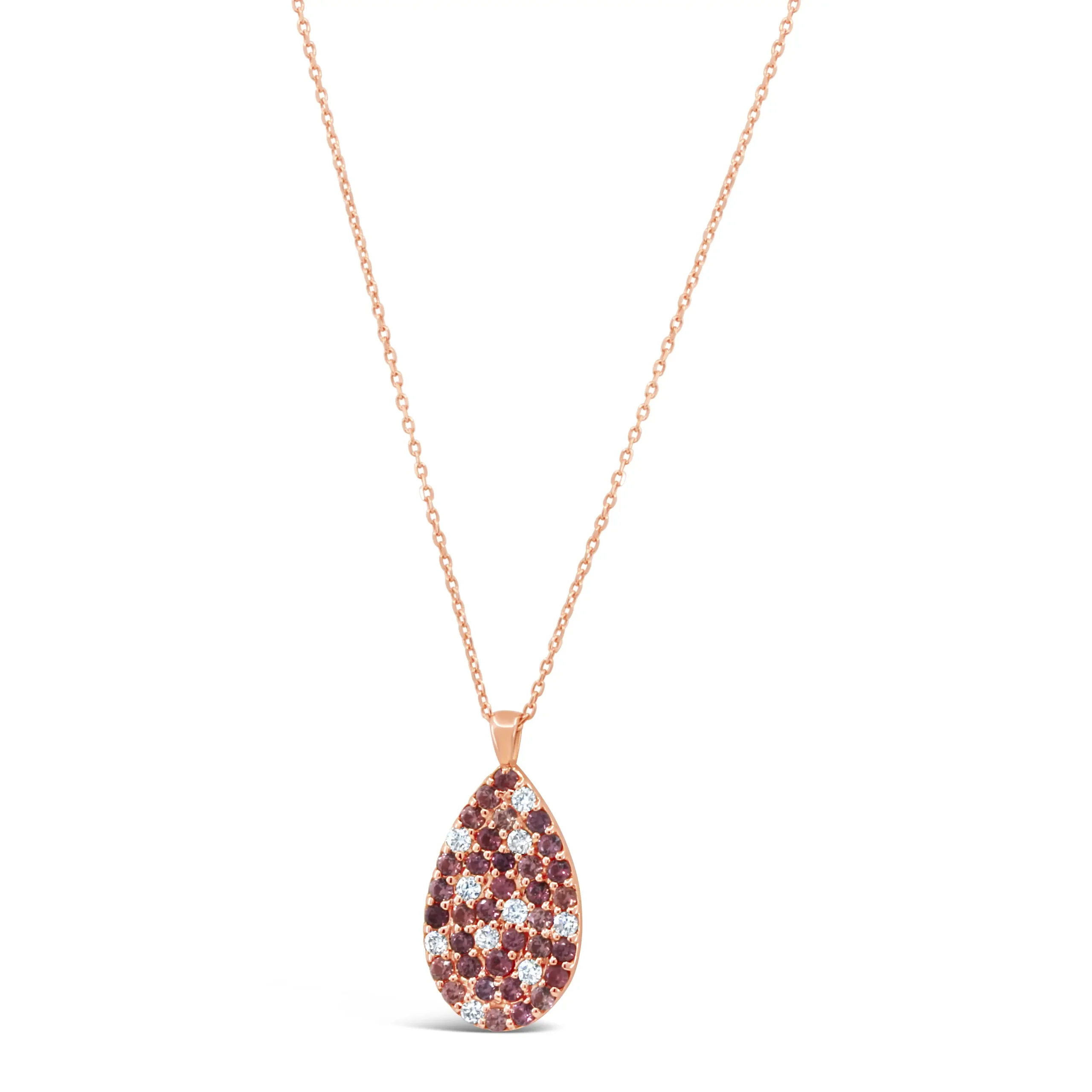 gleam-red-pendant-red-gemstone-diamond-pendant-necklace Gleam Red Pendant red gemstone diamond pendant necklace in 18kt rose gold with pear-shaped design