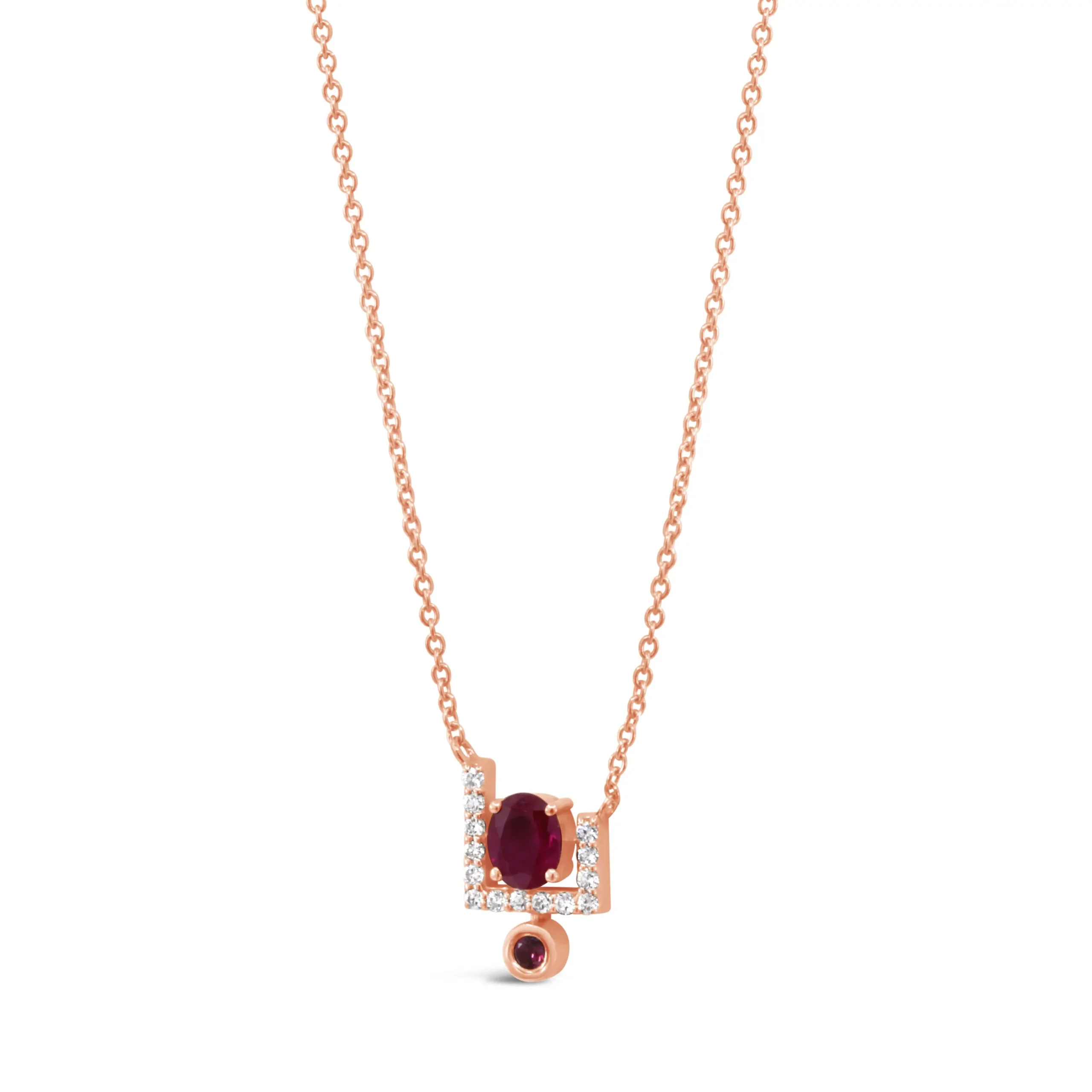 sole-pendant-ruby-diamond-pendant-necklace Sole Pendant ruby diamond pendant necklace in 18kt rose gold with oval ruby center and diamond details