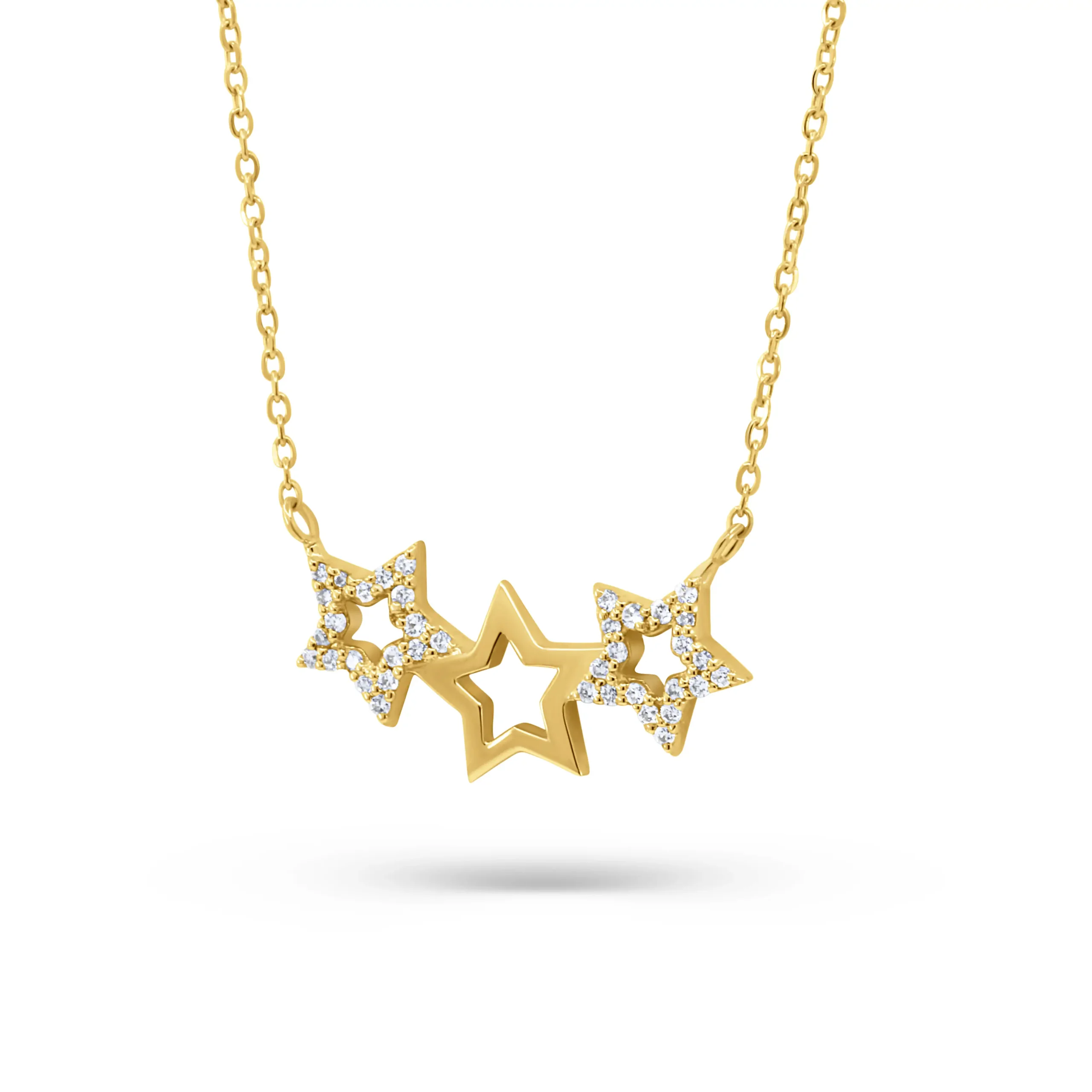 stelle-pendant-diamond-star-pendant-necklace Stelle Pendant diamond star pendant necklace in yellow gold with triple star design and sparkling diamonds