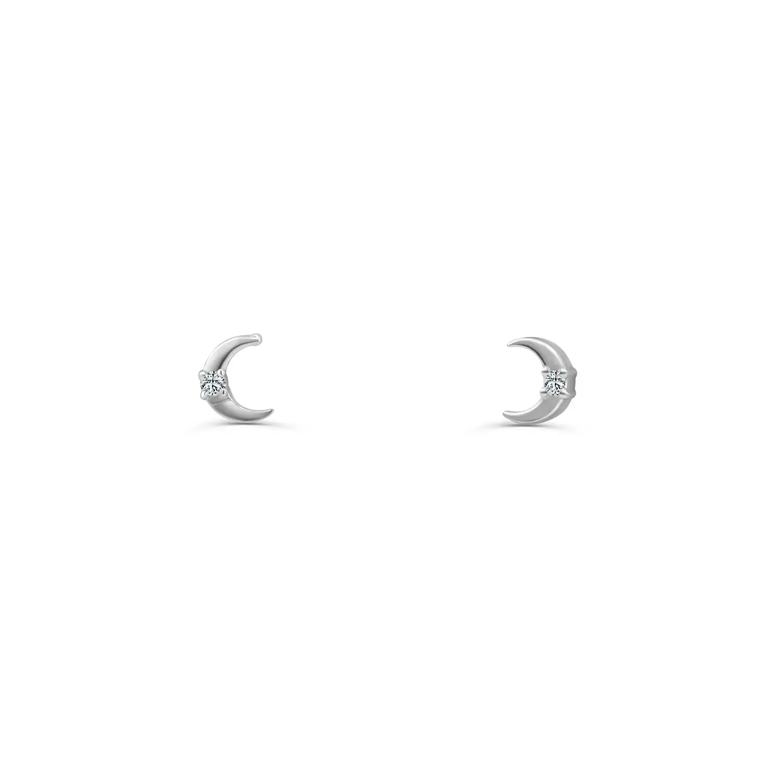 luna-diamond-moon-stud-earrings Luna diamond moon stud earrings in white gold with round diamond detail