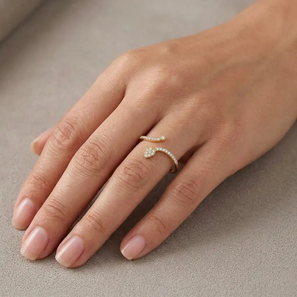 Serphina Ring in pink gold with diamond open wrap design and curved pavé details