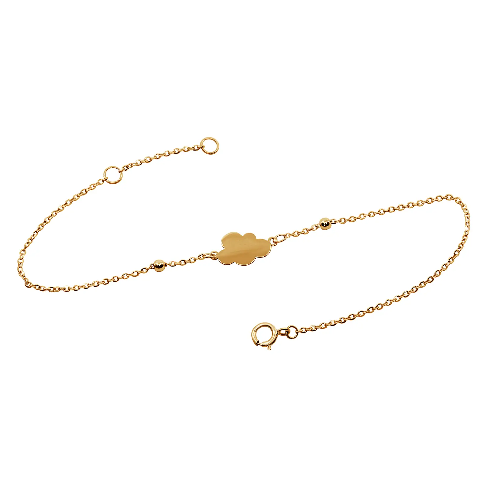 cloud-bracelet-pink-gold Cloud Bracelet in pink gold with a polished cloud motif and delicate gold bead accents on a fine chain