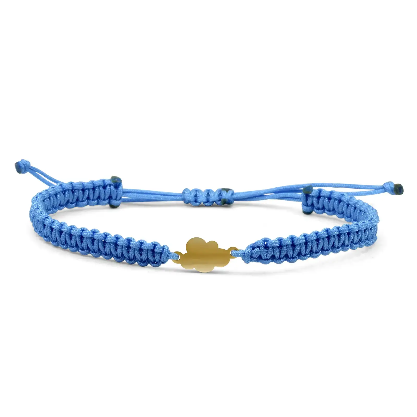 cloud-macrame-bracelet-yellow-gold Cloud Macramé Bracelet in yellow gold with a cloud-shaped charm and light blue adjustable macramé cord
