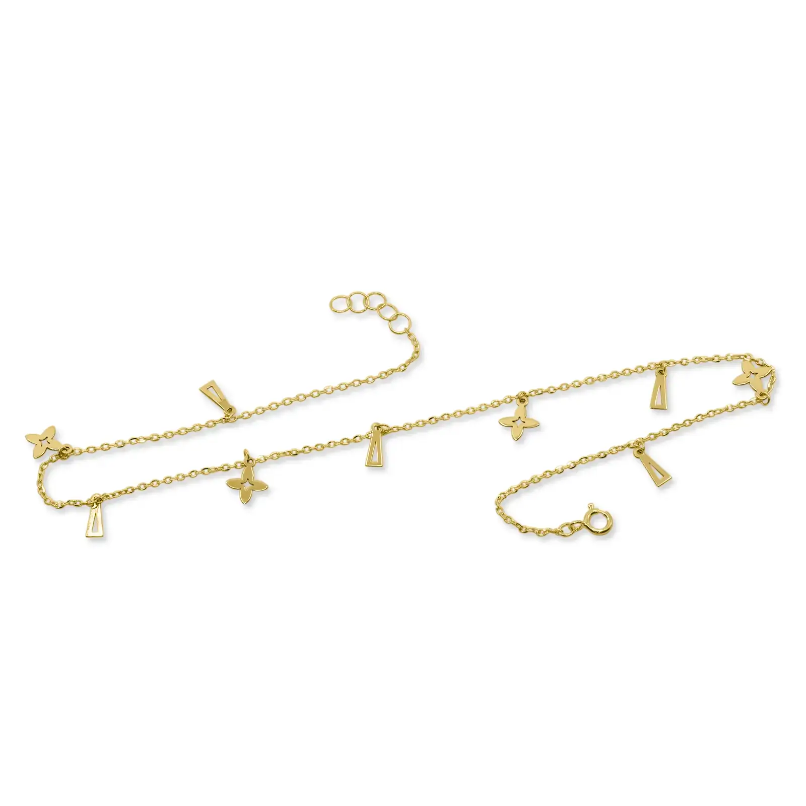 flutter-drop-anklet-yellow-gold Flutter Drop Anklet in yellow gold with delicate drop charms on a fine chain