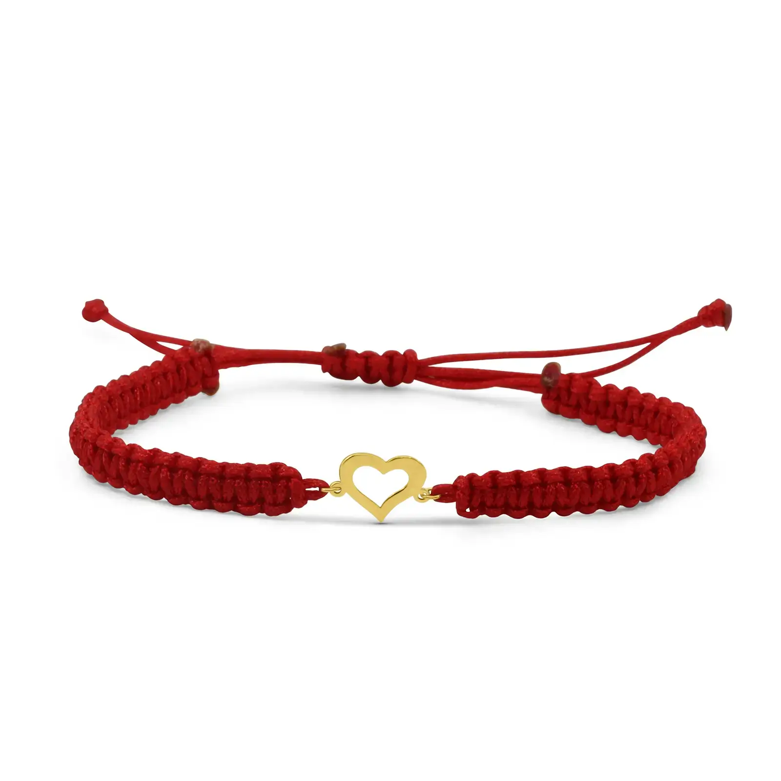 heart-shaped-macrame-bracelet-yellow-gold Heart Shaped Macrame Bracelet in yellow gold with a red adjustable macrame cord