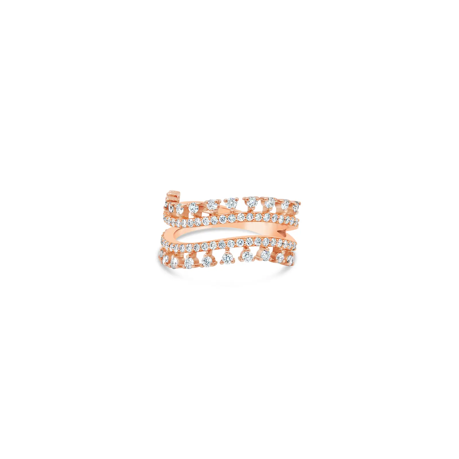 solace-ring-pink-gold Solace Ring in pink gold with layered round diamond bands and an elegant open wrap design