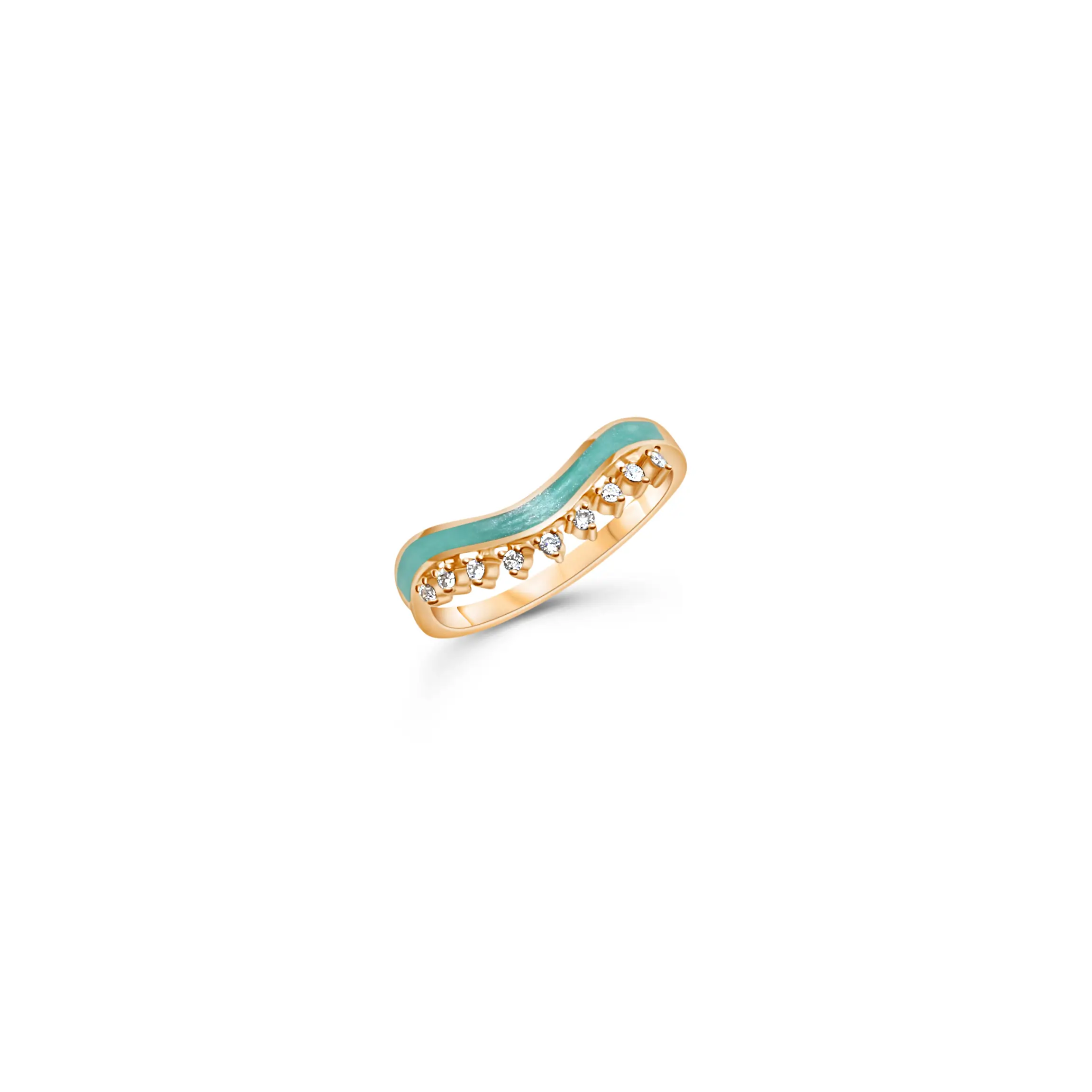 wave-ring-pink-gold Wave Ring in pink gold with turquoise enamel and diamonds